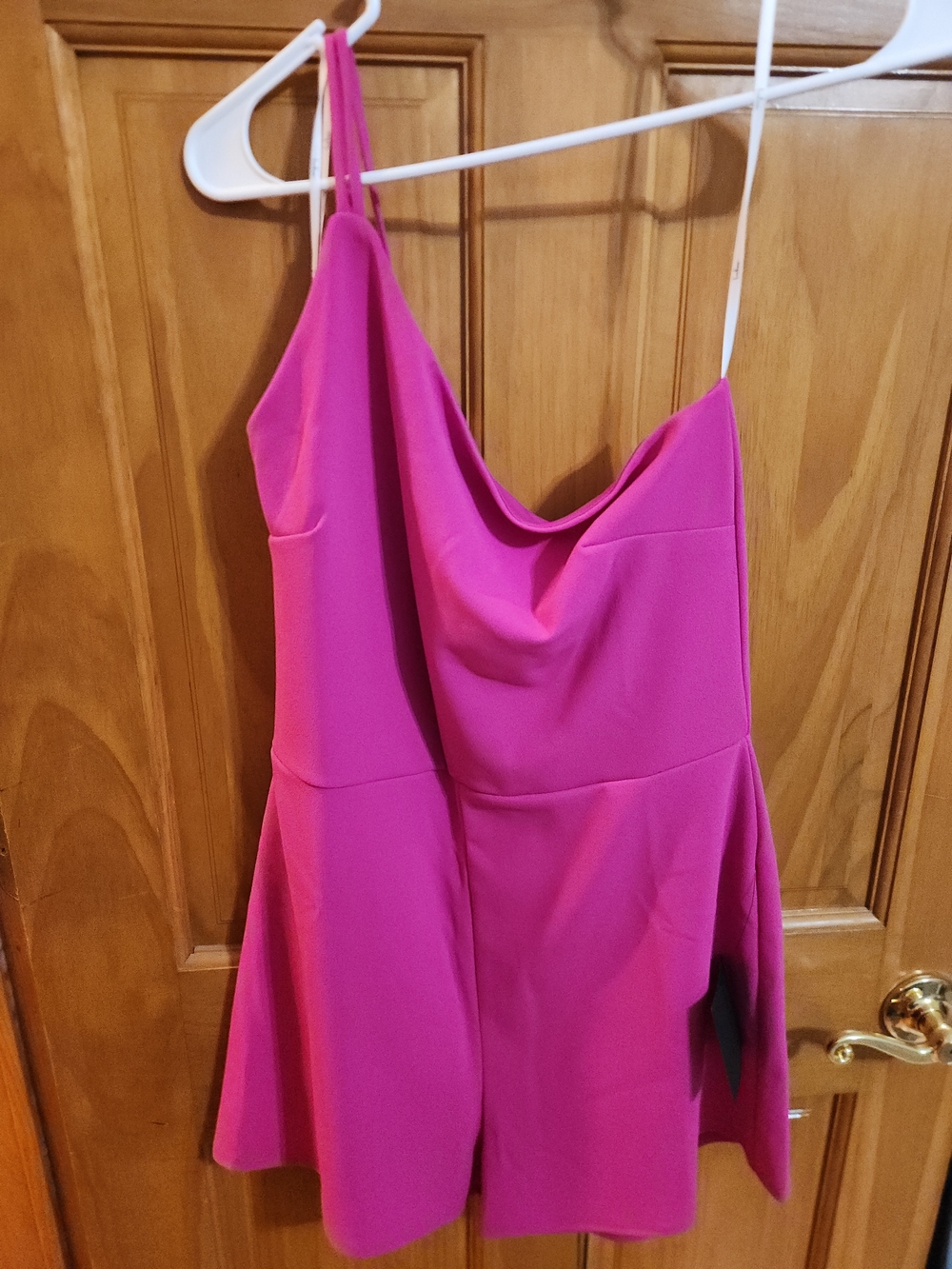 Lulu's Hot Pink Asymmetrical Neck Romper